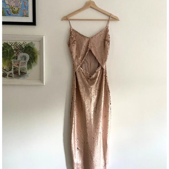 L'AGENCE Femme Sequin Cutout Midi Rose Gold Dress Size 0 - Picture 4 of 9